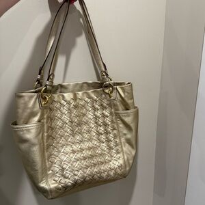 Coach Metallic Gold Woven Shoulder Tote